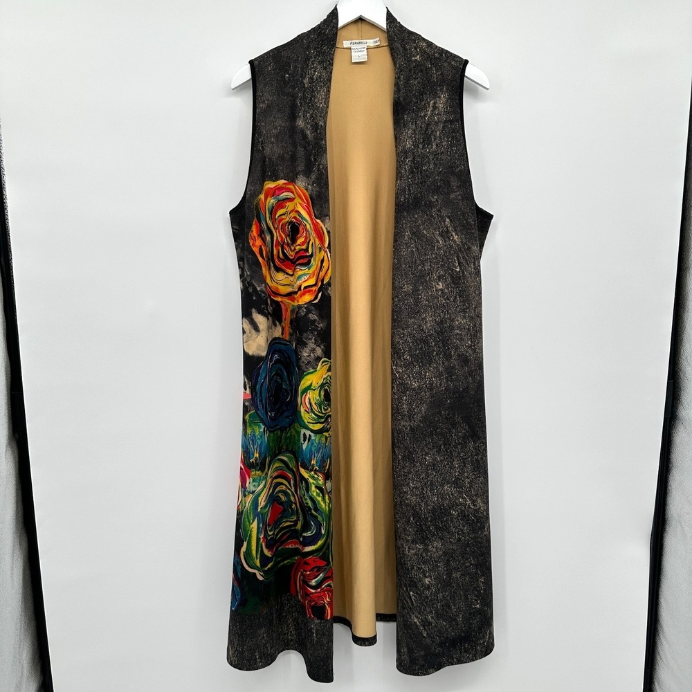 Feratelli Vest Duster Jacket Cardigan Size Large Stretch Knit Lagenlook Boho